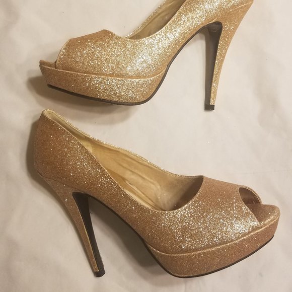 Gold Glitter Platform Stilettos - Picture 7 of 7